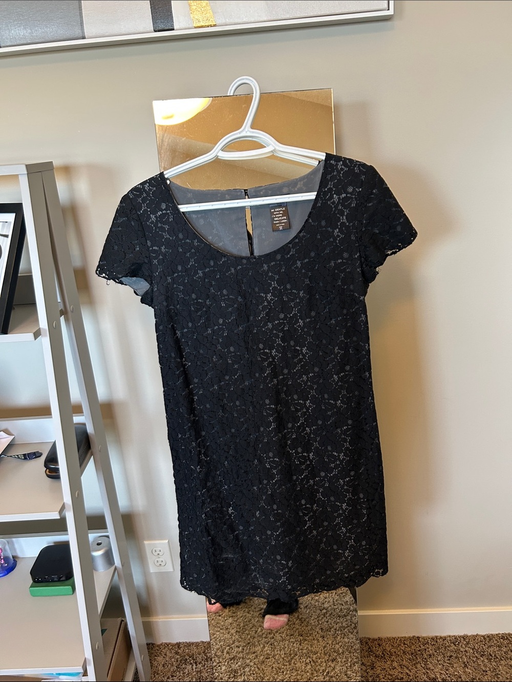 Aritzia Black Lace Short-Sleeve Mini Dress